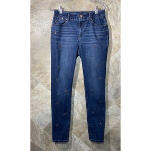 Chico's Jeans Women's Size 6 Regular Dark Blue Beaded Denim Mid Rise Skinny